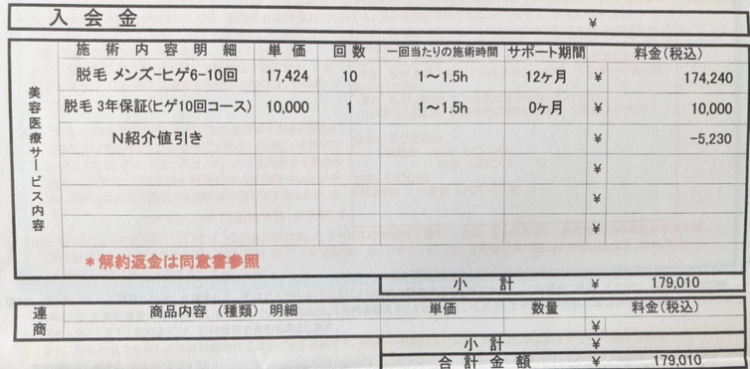 メンズエミナルヒゲ脱毛（6部位）10回の契約料金